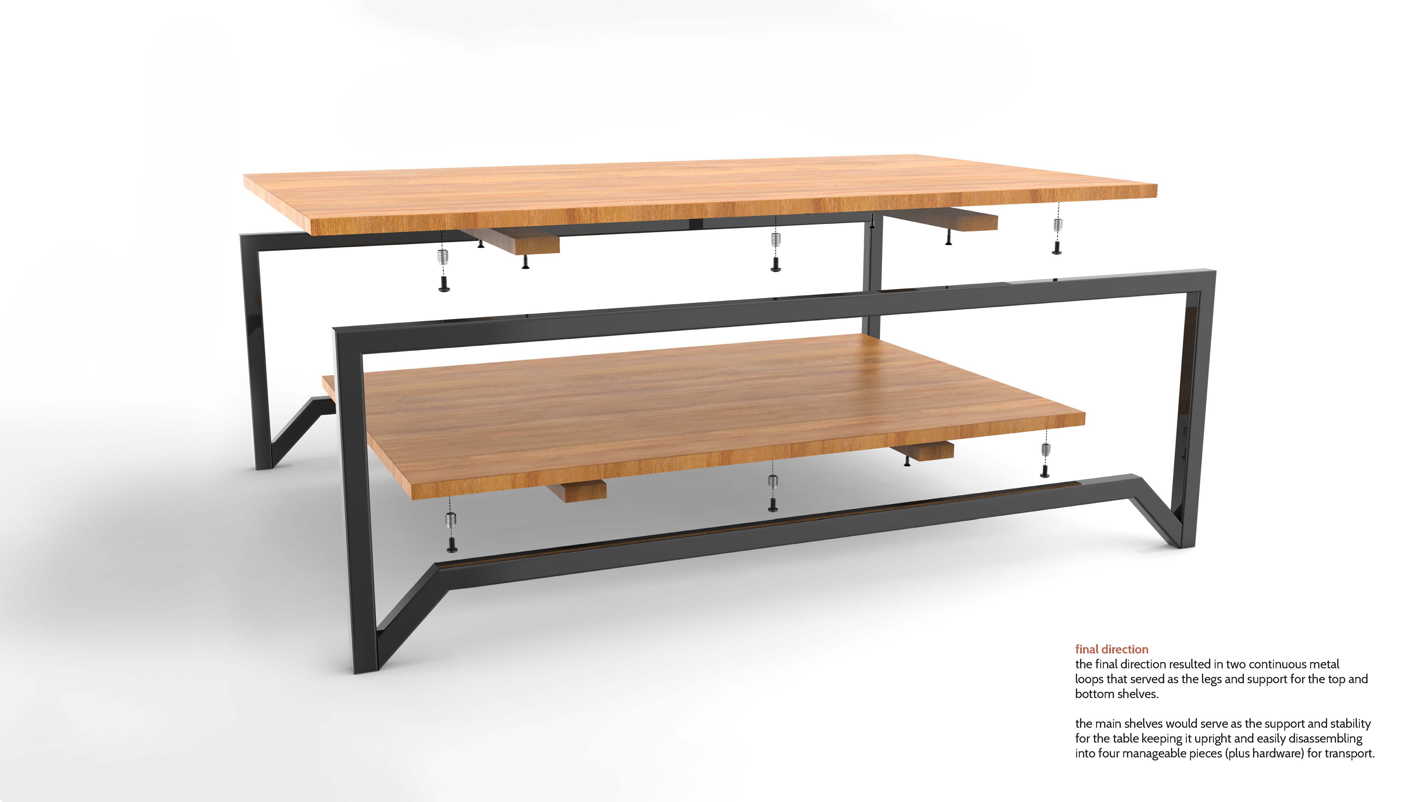 exploded view of coffee table separating all of the parts